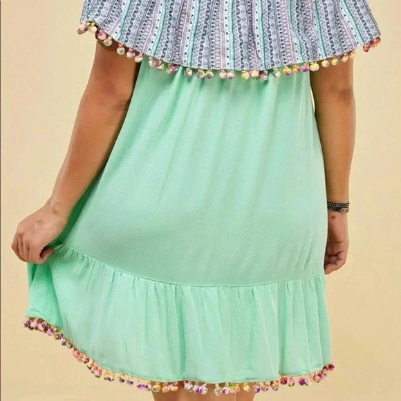 🆕Velzera Geometric-Contrast Tassels Off-Shoulder Dress S🆕 - Picture 2 of 4